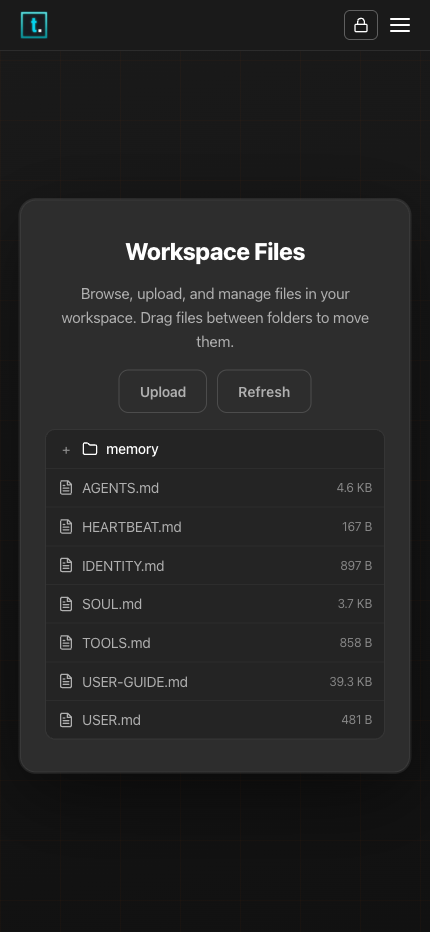 Taskmaster Files page showing workspace files